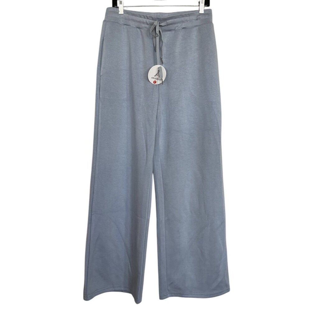 Anrabess Pants Womens Size Large L Blue Drawstring Wide Leg Ladies